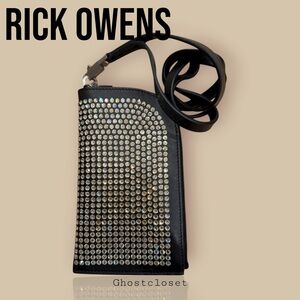 JUST IN!! Rick Owens Black leather gold tone Rhinestone small cross body bag